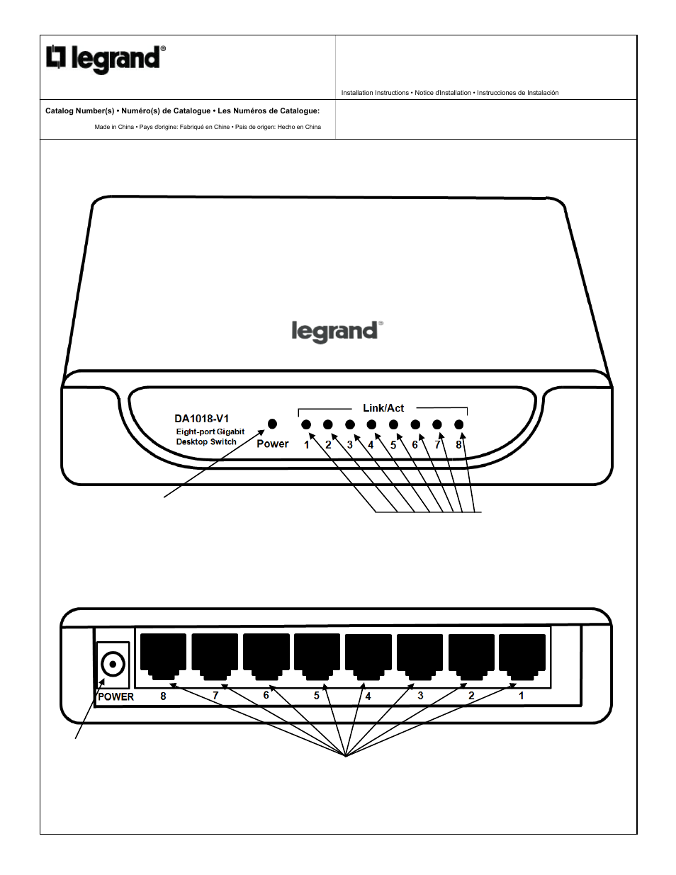 Legrand DA1018-V1 User Manual | 2 pages