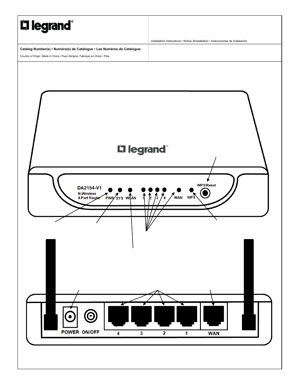 Legrand DA2154-V1 User Manual | 2 pages