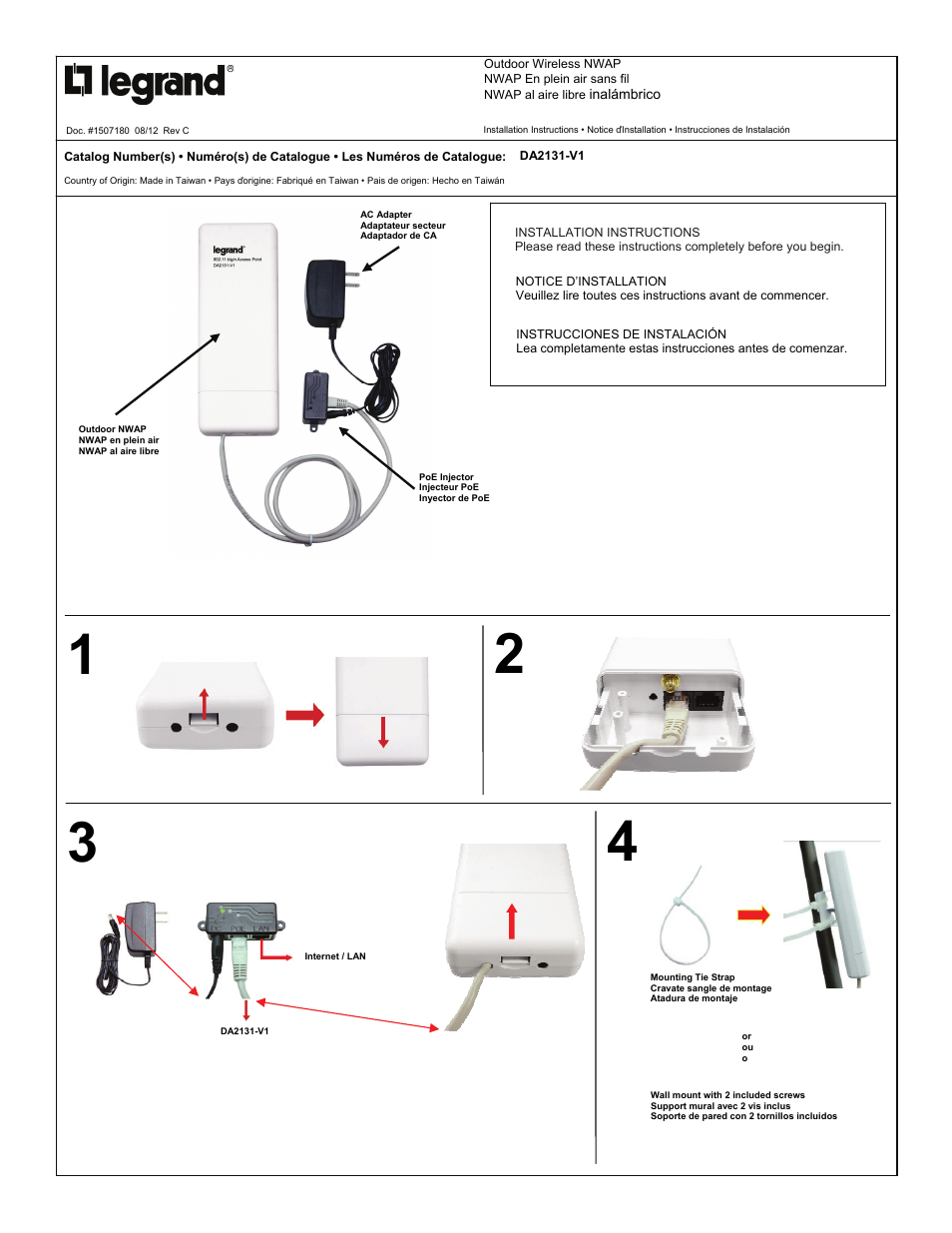 Legrand DA2131-V1 User Manual | 2 pages