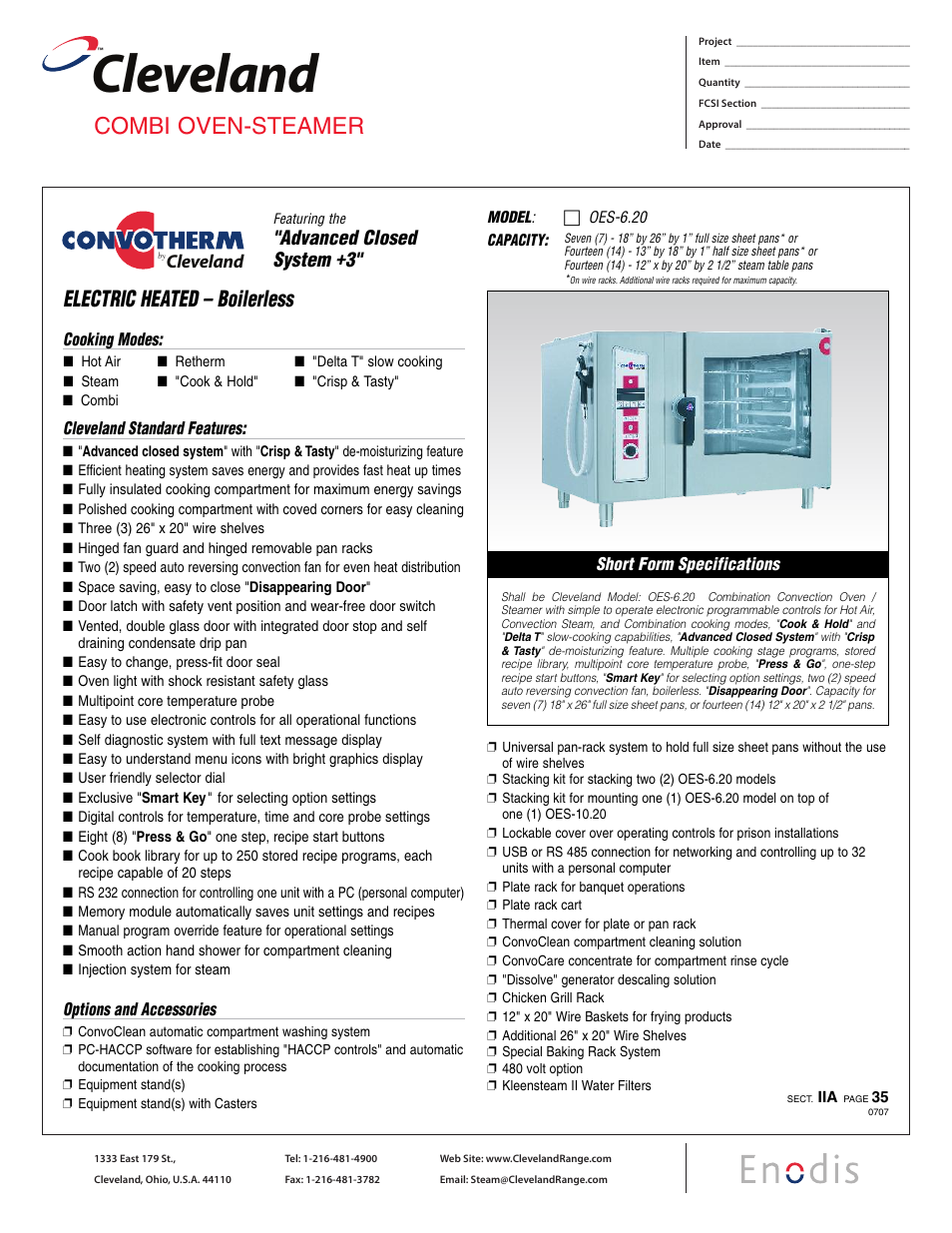 Cleveland Range Convotherm OES-6.20 User Manual | 2 pages