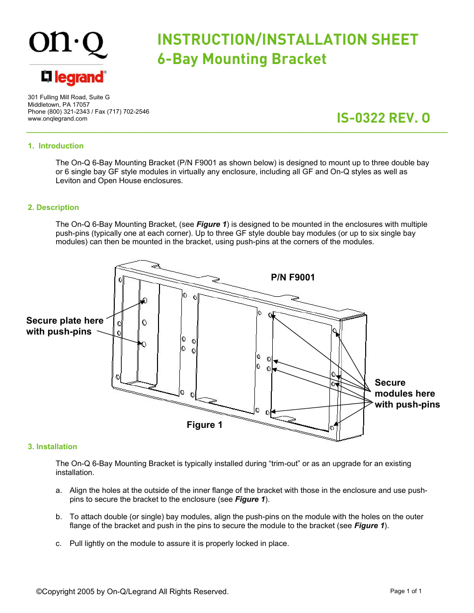 Legrand F9001 User Manual | 1 page