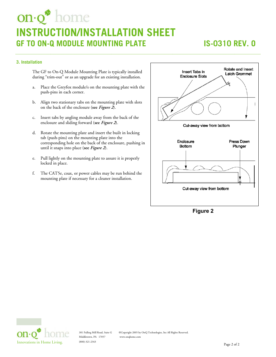 Instruction/installation sheet, Gf to on-q module mounting plate is-0310 rev. o, Figure 2 | Legrand 364819-01 User Manual | Page 2 / 2