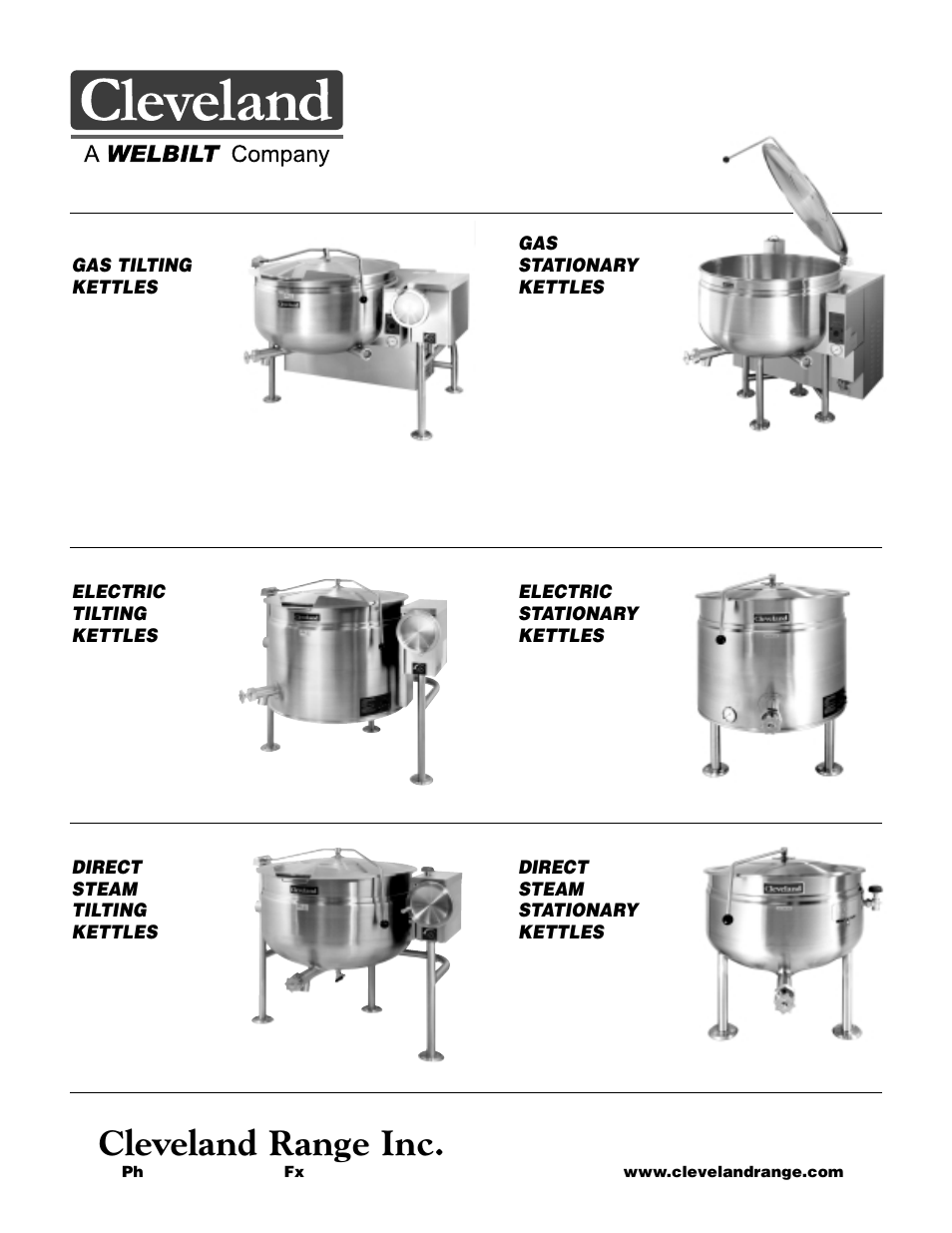 Cleveland range inc, Short series, Kettles | Gas tilting kettles, Direct steam tilting kettles, Electric tilting kettles, Gas stationary kettles, Direct steam stationary kettles, Electric stationary kettles | Cleveland Range Stationary & Tilting KDL-40-TSH User Manual | Page 2 / 2