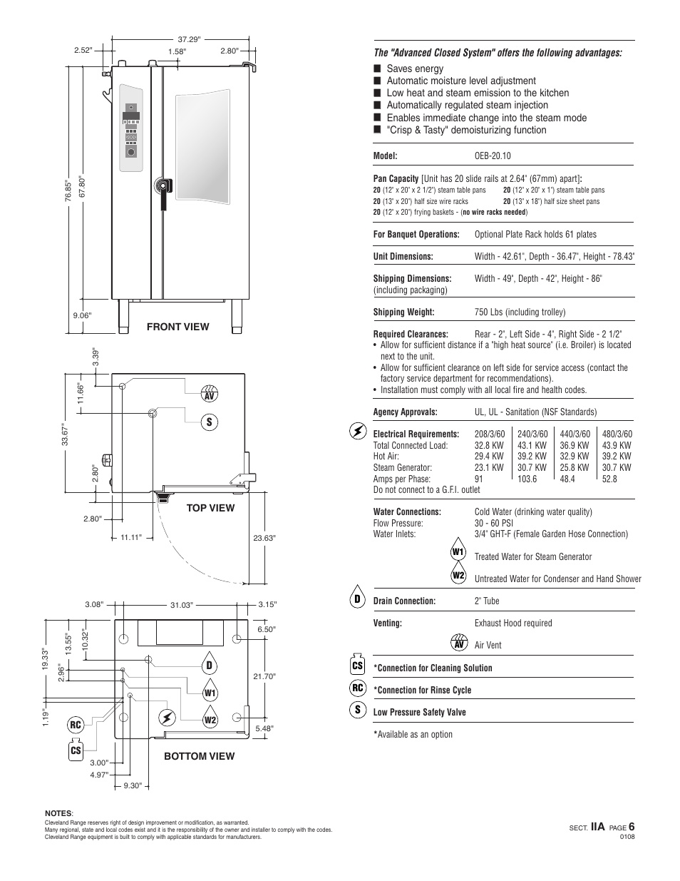 Oeb 20.10, Ogs 20.10 | Cleveland Range Convotherm OEB-20.10 User Manual | Page 2 / 2