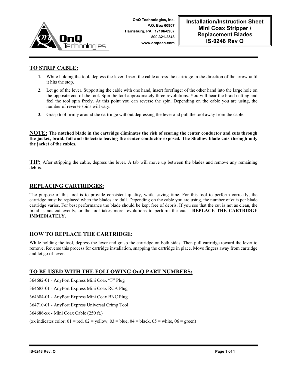 Legrand 364685-01 User Manual | 1 page