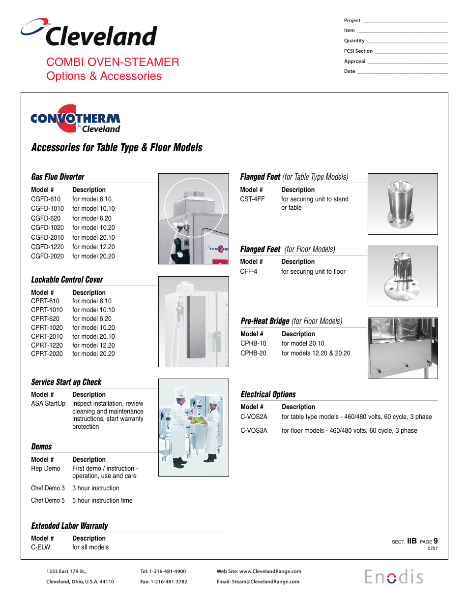 Cleveland, Combi oven-steamer options & accessories, Accessories for table type & floor models | Cleveland Range CUPR-2020 User Manual | Page 2 / 2