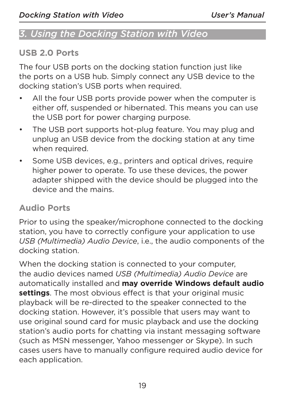 Using the docking station with video | LEI Electronics TXDOCK User Manual | Page 19 / 34
