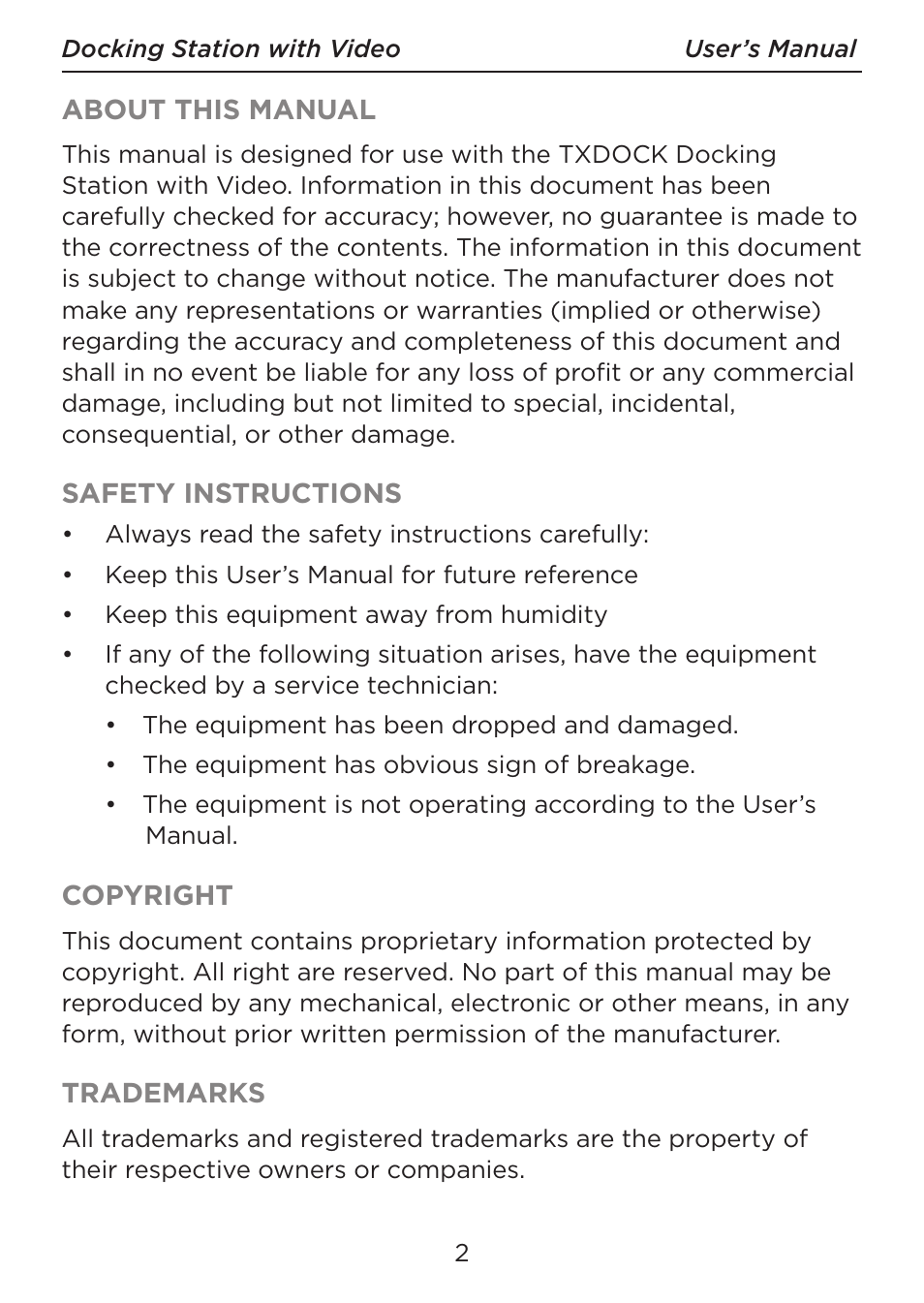LEI Electronics TXDOCK User Manual | Page 2 / 34