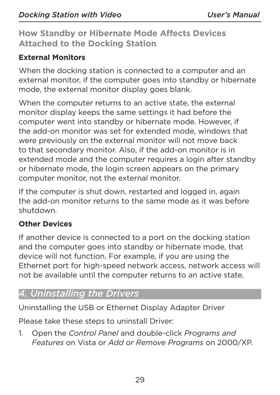 Uninstalling the drivers | LEI Electronics TXDOCK User Manual | Page 29 / 34