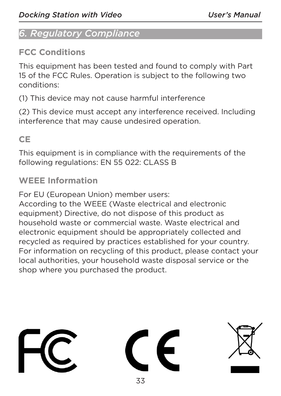 Regulatory compliance | LEI Electronics TXDOCK User Manual | Page 33 / 34