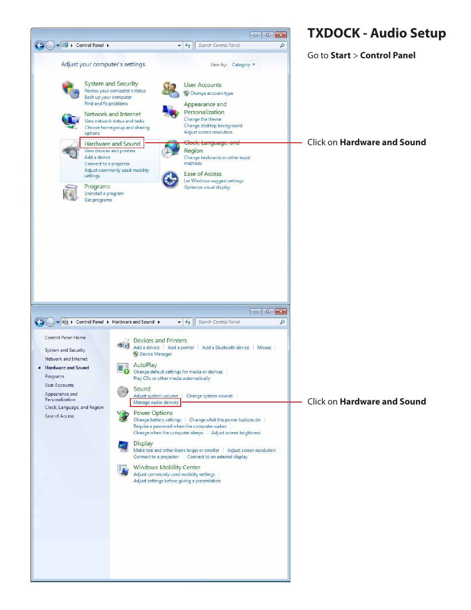 LEI Electronics TXDOCK Windows 7 Audio Setup User Manual | 2 pages