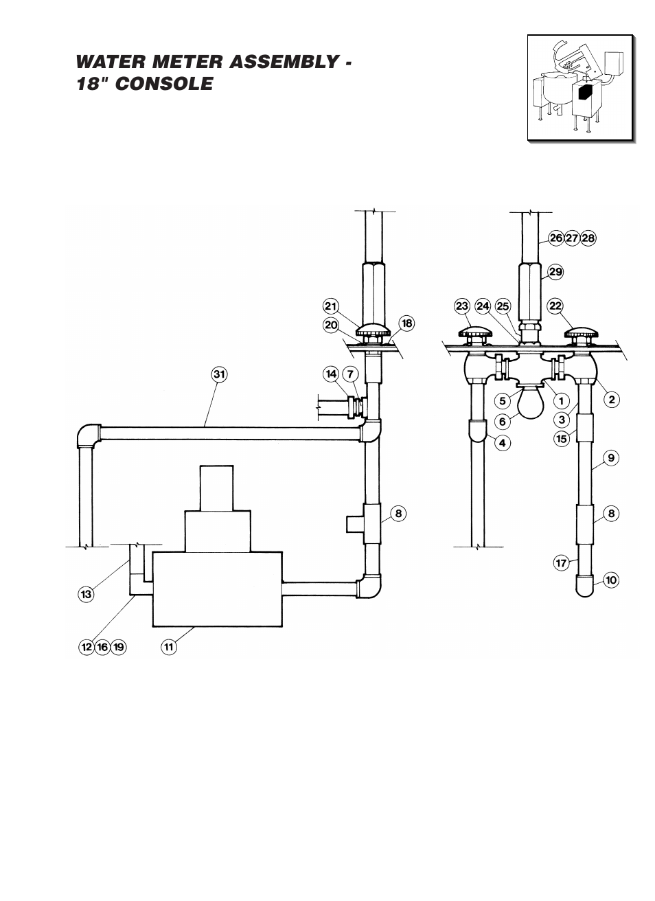 Water meter assembly - 18" console | Cleveland Range MKDL-125-CC User Manual | Page 28 / 43