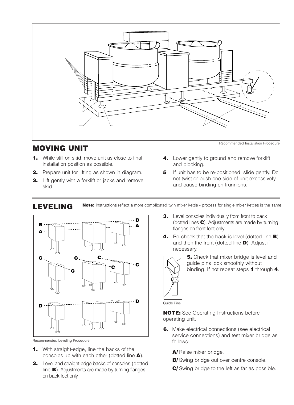 Moving unit, Leveling | Cleveland Range MKDL-125-CC User Manual | Page 5 / 43