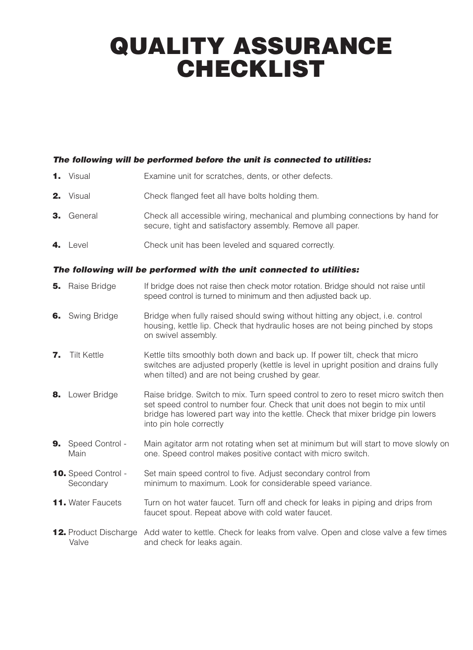 Quality assurance checklist | Cleveland Range MKDL-125-CC User Manual | Page 8 / 43