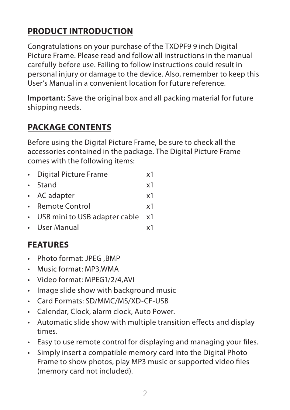 LEI Electronics TXDPF9 User Manual | Page 2 / 25