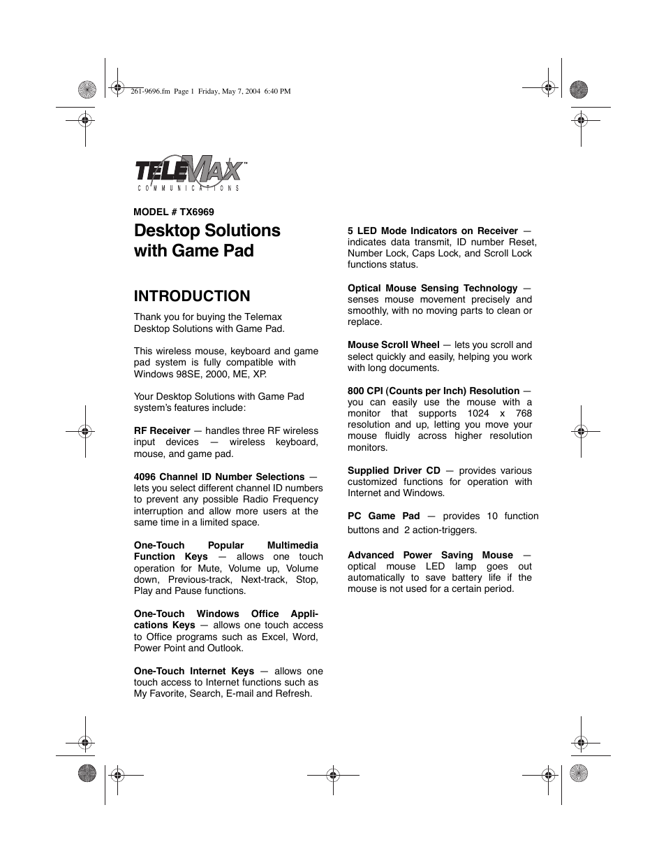 LEI Electronics TX6969 User Manual | 10 pages