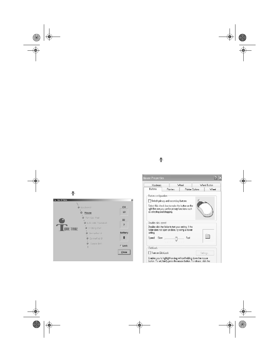 Using the one take rf status menu, Mouse button assignments | LEI Electronics TX6969 User Manual | Page 5 / 10