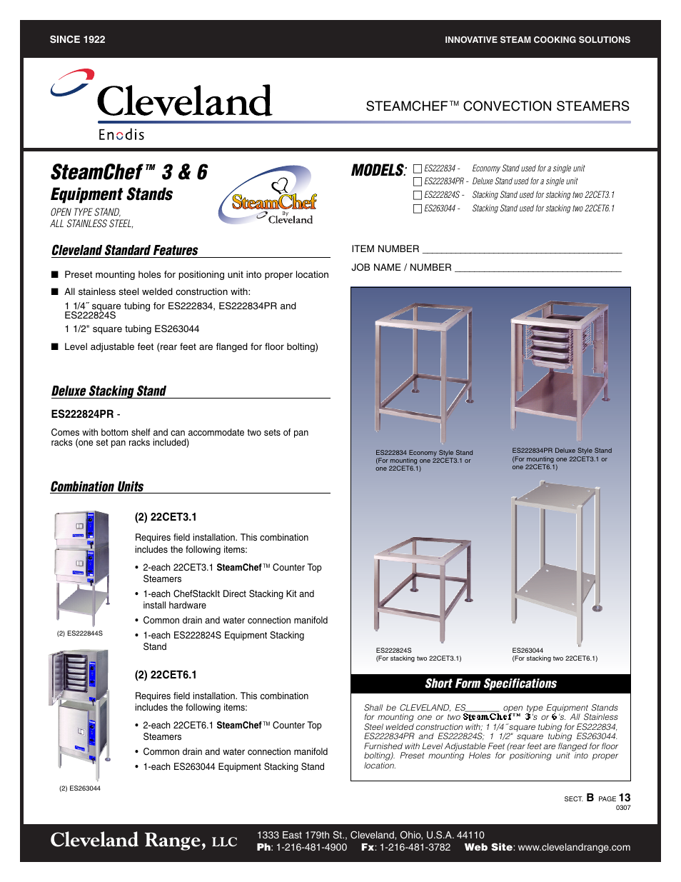 Cleveland Range ES222834 User Manual | 2 pages