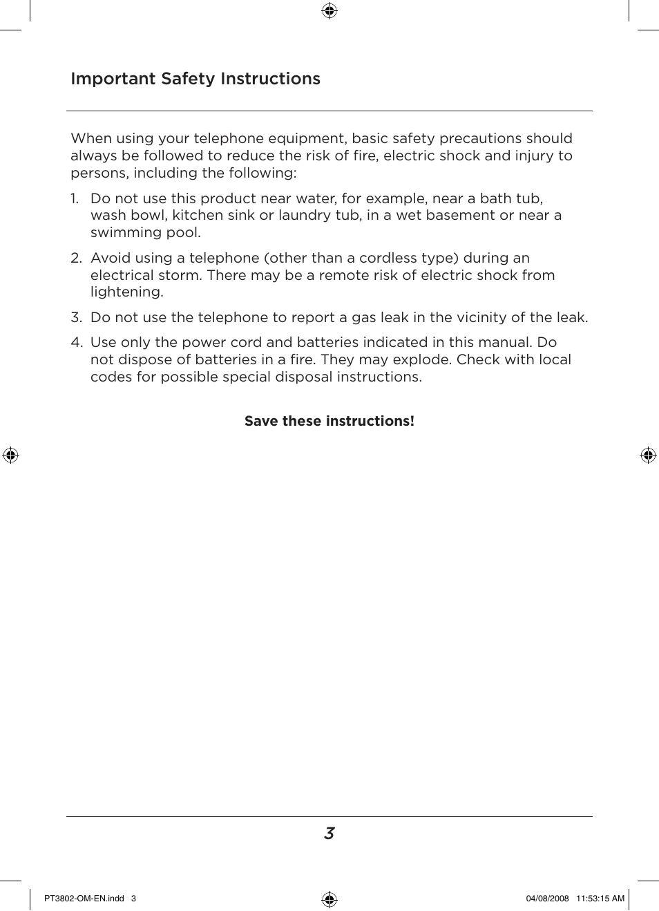 Important safety instructions | LEI Electronics PT3802 User Manual | Page 3 / 16