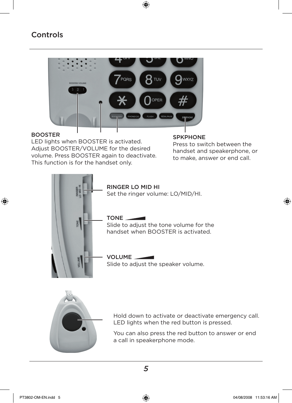 5controls | LEI Electronics PT3802 User Manual | Page 5 / 16