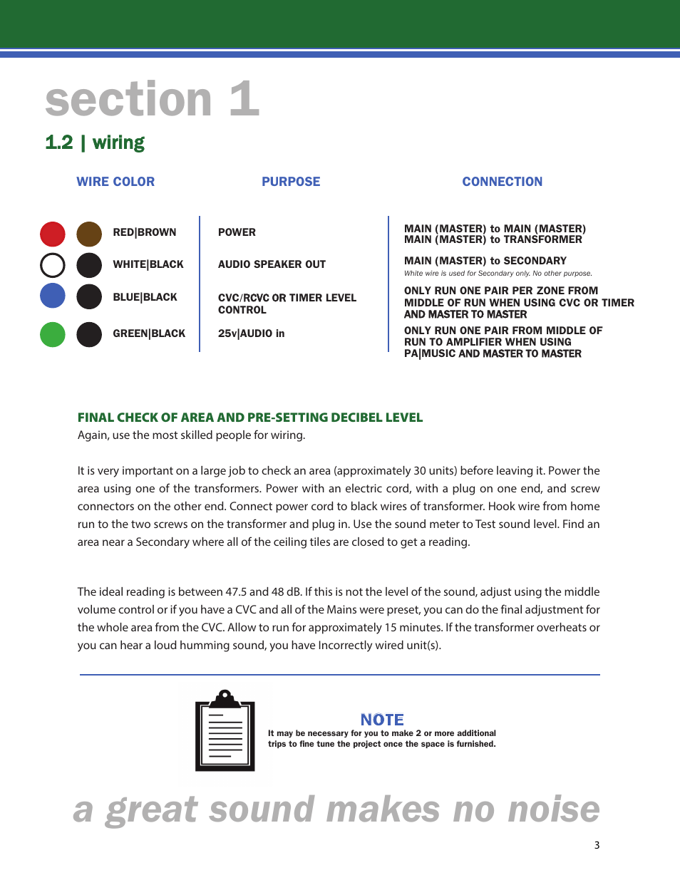 A great sound makes no noise, 2 | wiring | Lencore Spectra Classic: Installation and Operations Manual User Manual | Page 5 / 27