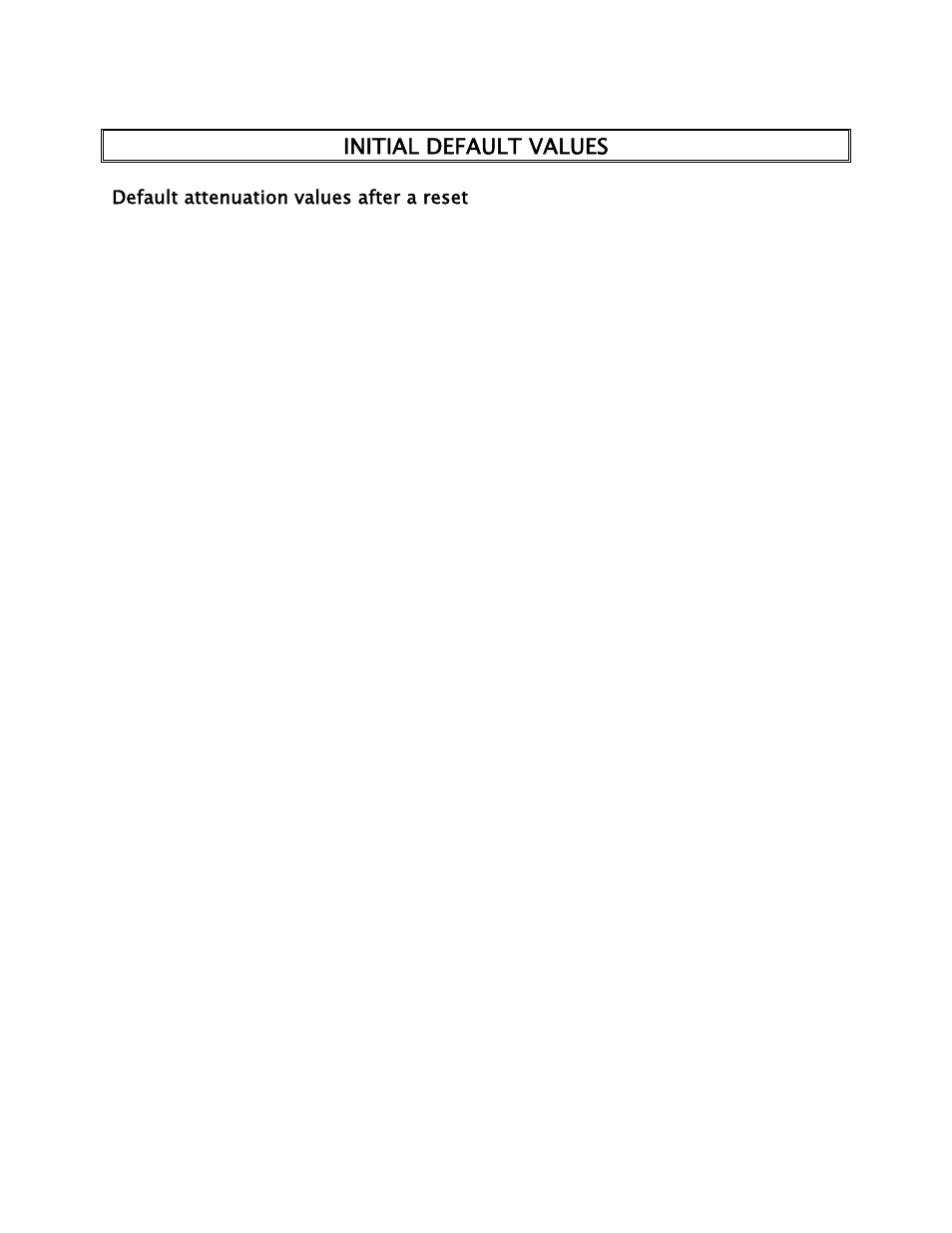 Initial default values, Default attenuation values after a reset | Lencore Spectra Classic: LP-2 User Manual | Page 11 / 17