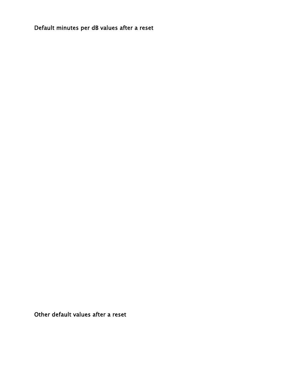Default minutes per db values after a reset, Other default values after a reset | Lencore Spectra Classic: LP-2 User Manual | Page 12 / 17