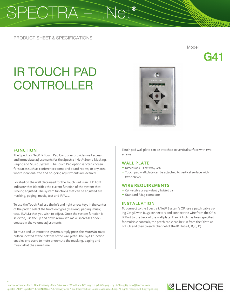 Lencore Spectra i.Net: G41 User Manual | 5 pages