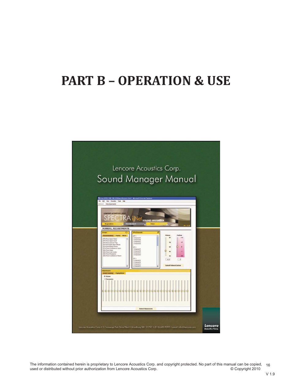 Part b – operation & use | Lencore Spectra i.Net: Sound Manager User Manual | Page 19 / 55