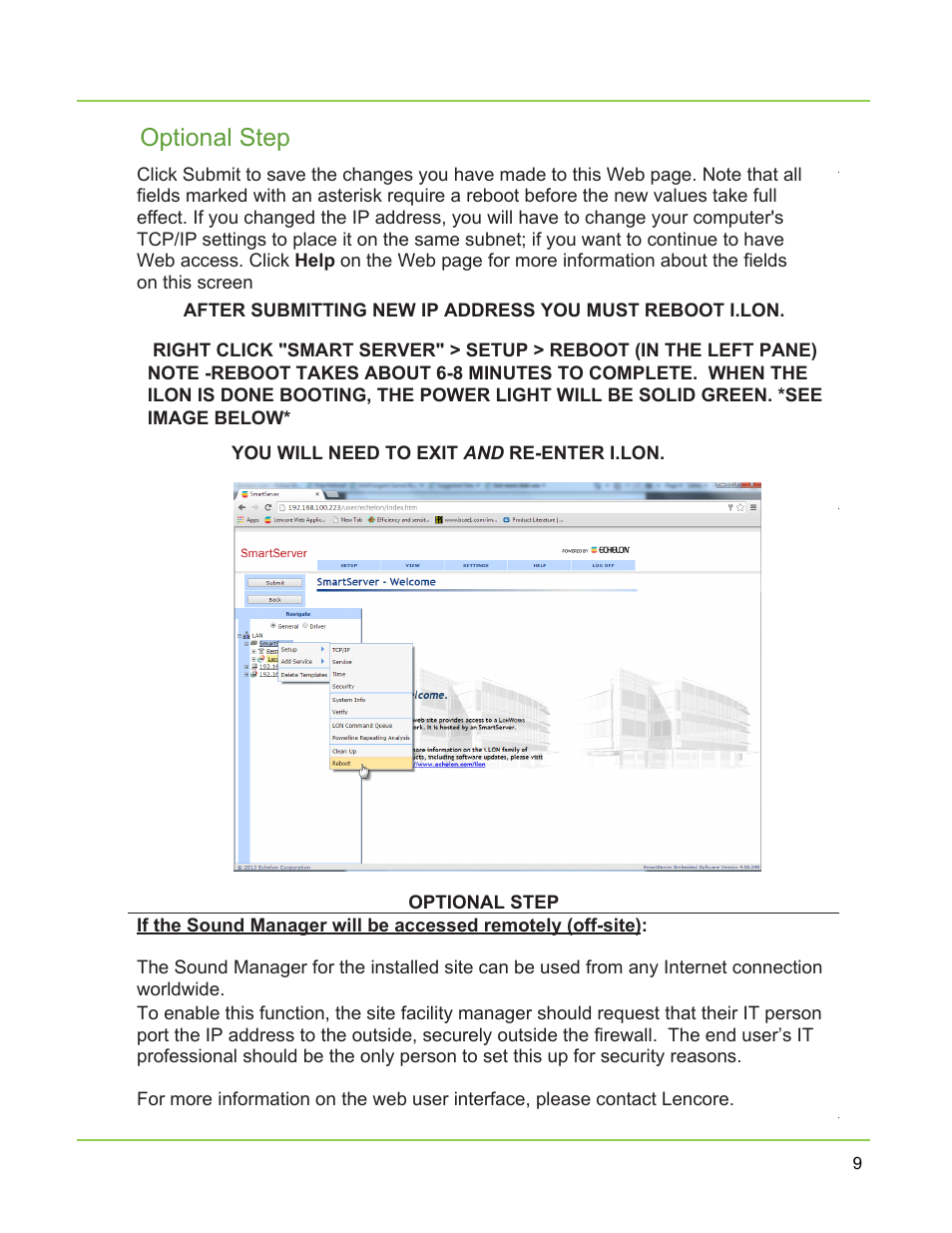 Optional step | Lencore Spectra i.Net: Sound Manager 2.0 User Manual | Page 11 / 44