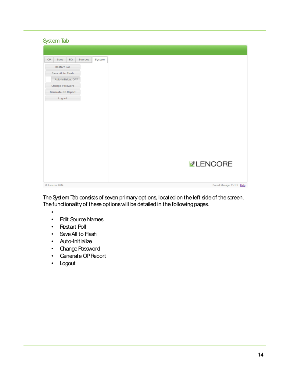 Lencore Spectra i.Net: Sound Manager 2.0 User Manual | Page 16 / 44