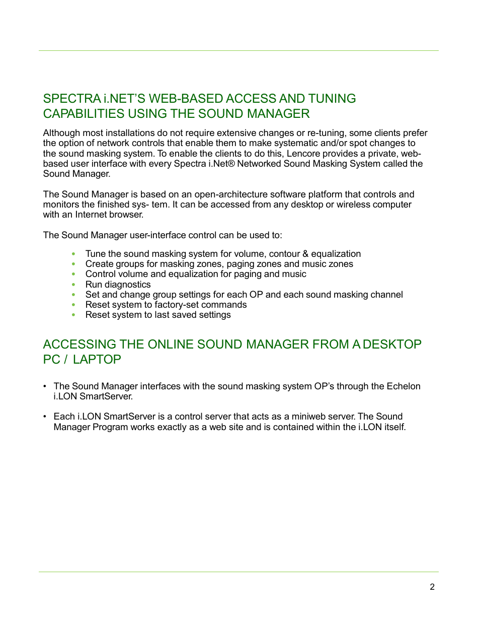 Lencore Spectra i.Net: Sound Manager 2.0 User Manual | Page 4 / 44