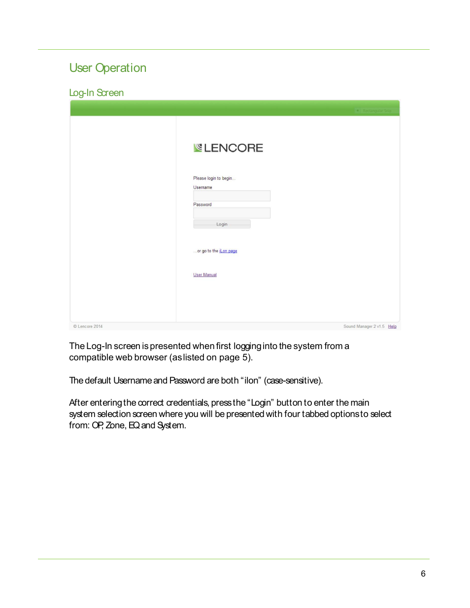 User operation | Lencore Spectra i.Net: Sound Manager 2.0 User Manual | Page 8 / 44