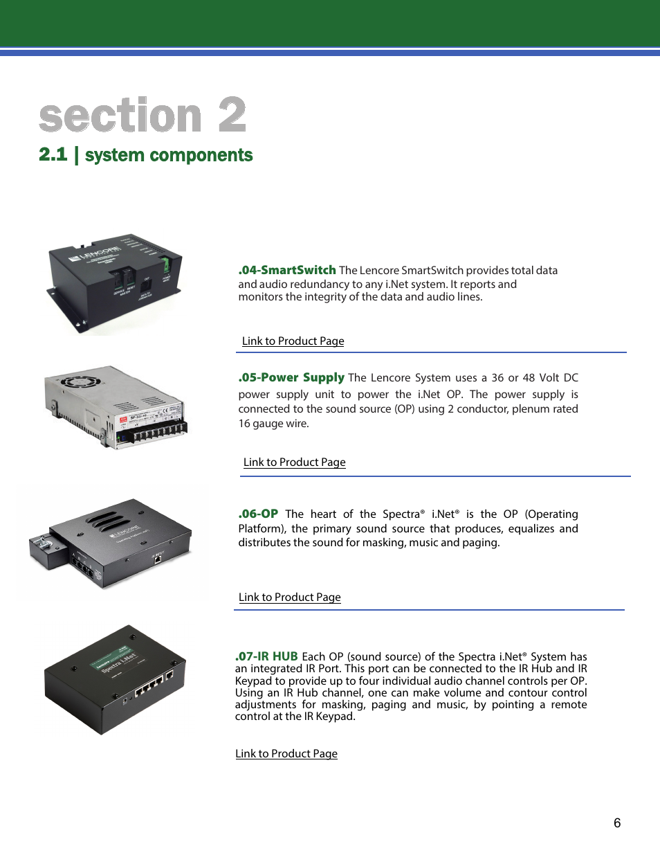 1 | system components | Lencore Spectra i.Net: Installation and Operations Manual User Manual | Page 10 / 58