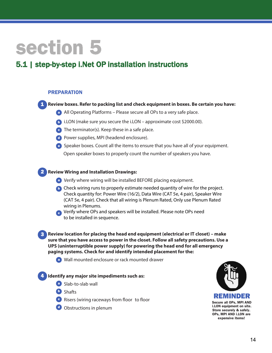 Reminder | Lencore Spectra i.Net: Installation and Operations Manual User Manual | Page 18 / 58