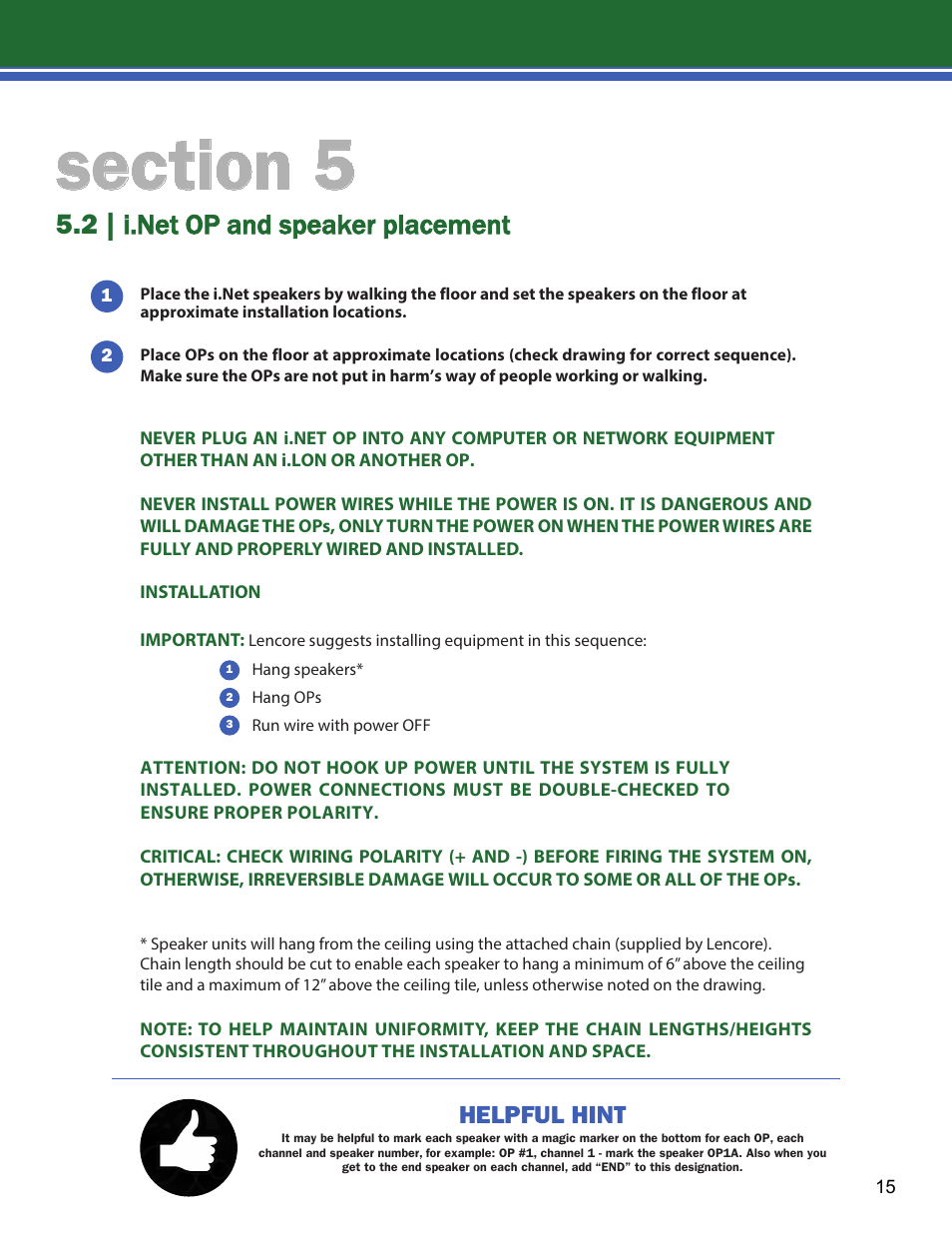 Helpful hint | Lencore Spectra i.Net: Installation and Operations Manual User Manual | Page 19 / 58