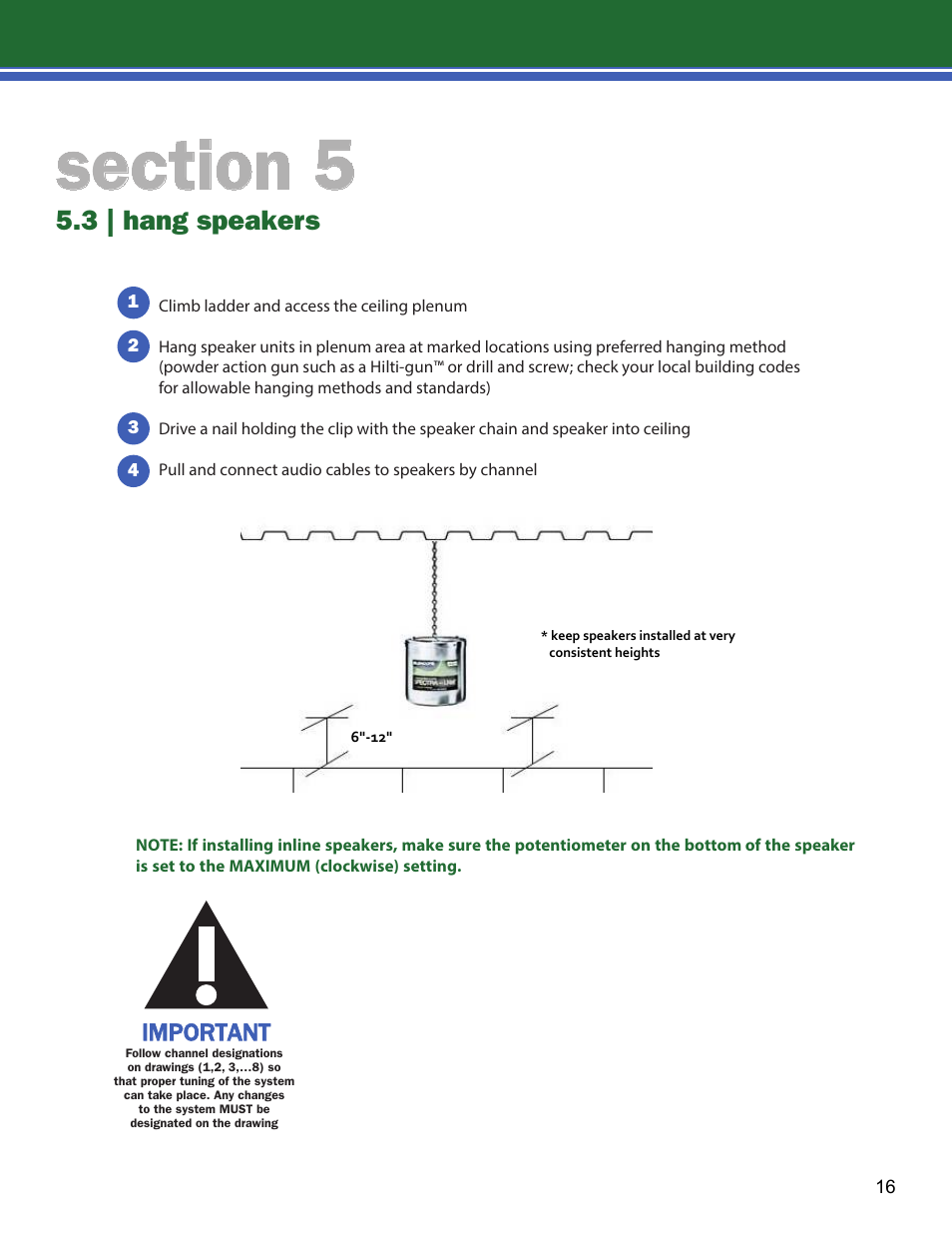 3 | hang speakers, Important | Lencore Spectra i.Net: Installation and Operations Manual User Manual | Page 20 / 58
