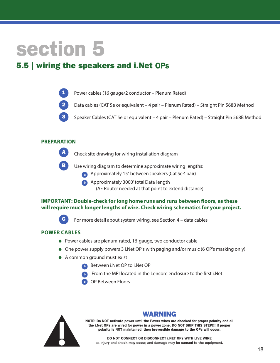 Warning | Lencore Spectra i.Net: Installation and Operations Manual User Manual | Page 22 / 58