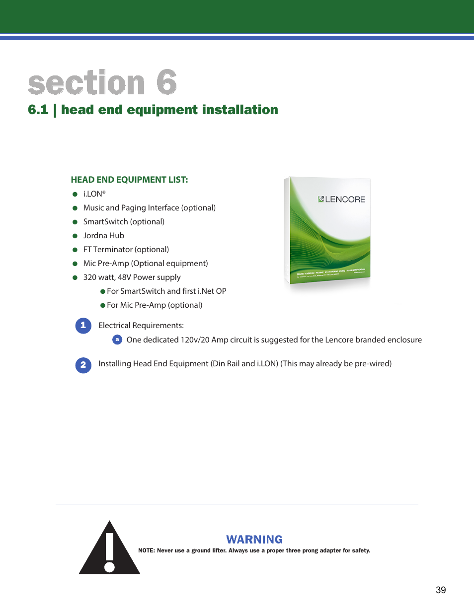 1 | head end equipment installation | Lencore Spectra i.Net: Installation and Operations Manual User Manual | Page 43 / 58