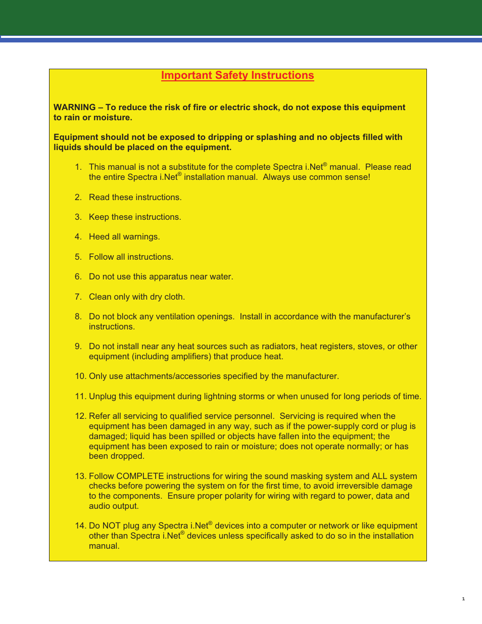 Important safety instructions | Lencore Spectra i.Net: Quick Installation Guide User Manual | Page 2 / 13