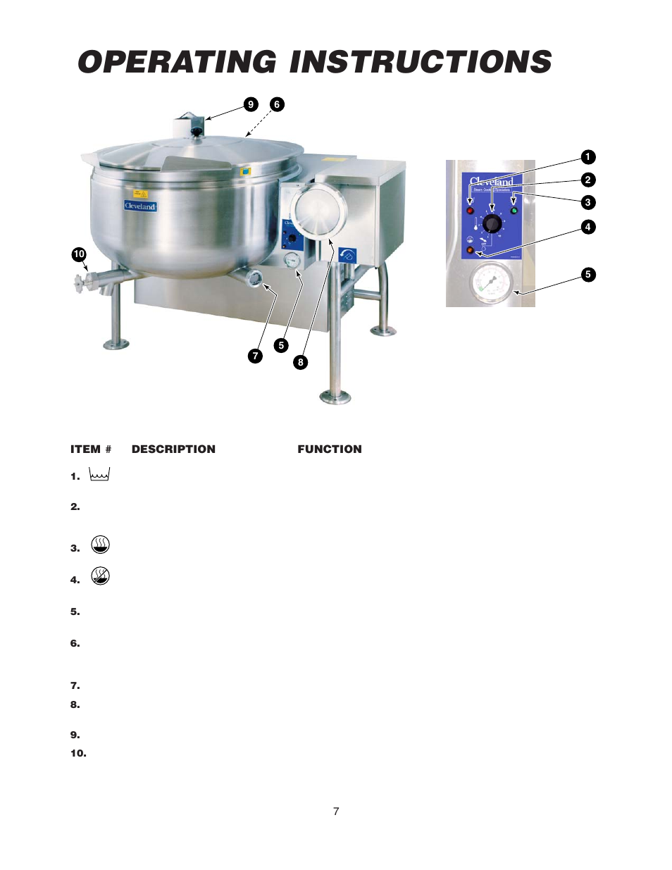 Operating instructions | Cleveland Range KGL-60-T User Manual | Page 10 / 42