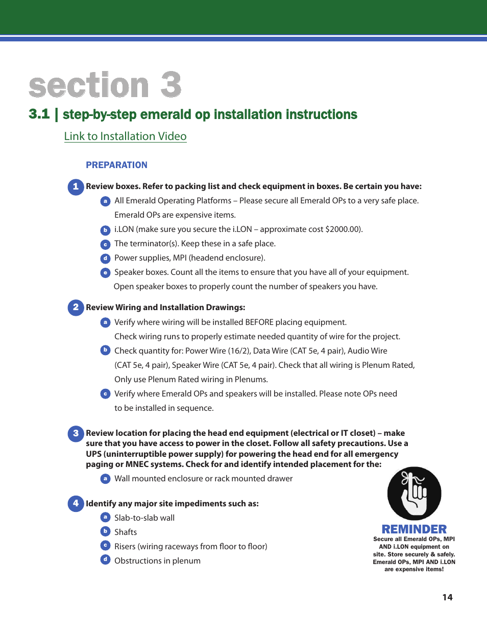 Reminder, Link to installation video | Lencore n.Form: Installation and Operations Manual User Manual | Page 17 / 35