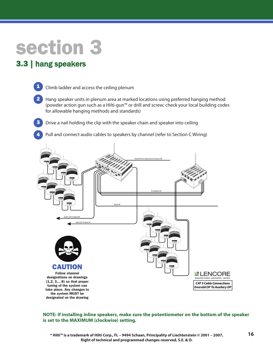 3 | hang speakers, Caution | Lencore n.Form: Installation and Operations Manual User Manual | Page 19 / 35