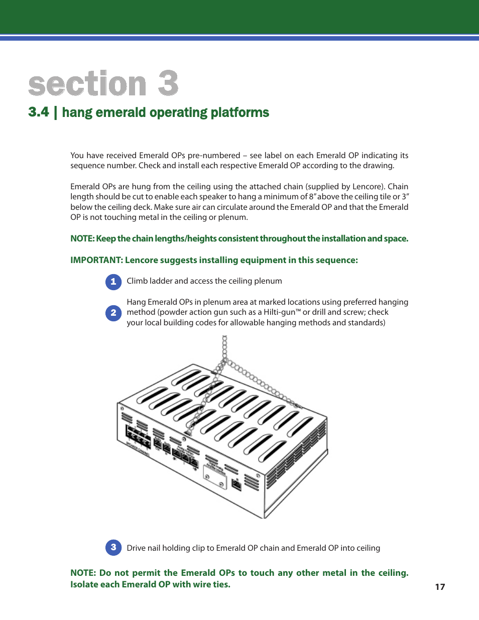 4 | hang emerald operating platforms | Lencore n.Form: Installation and Operations Manual User Manual | Page 20 / 35