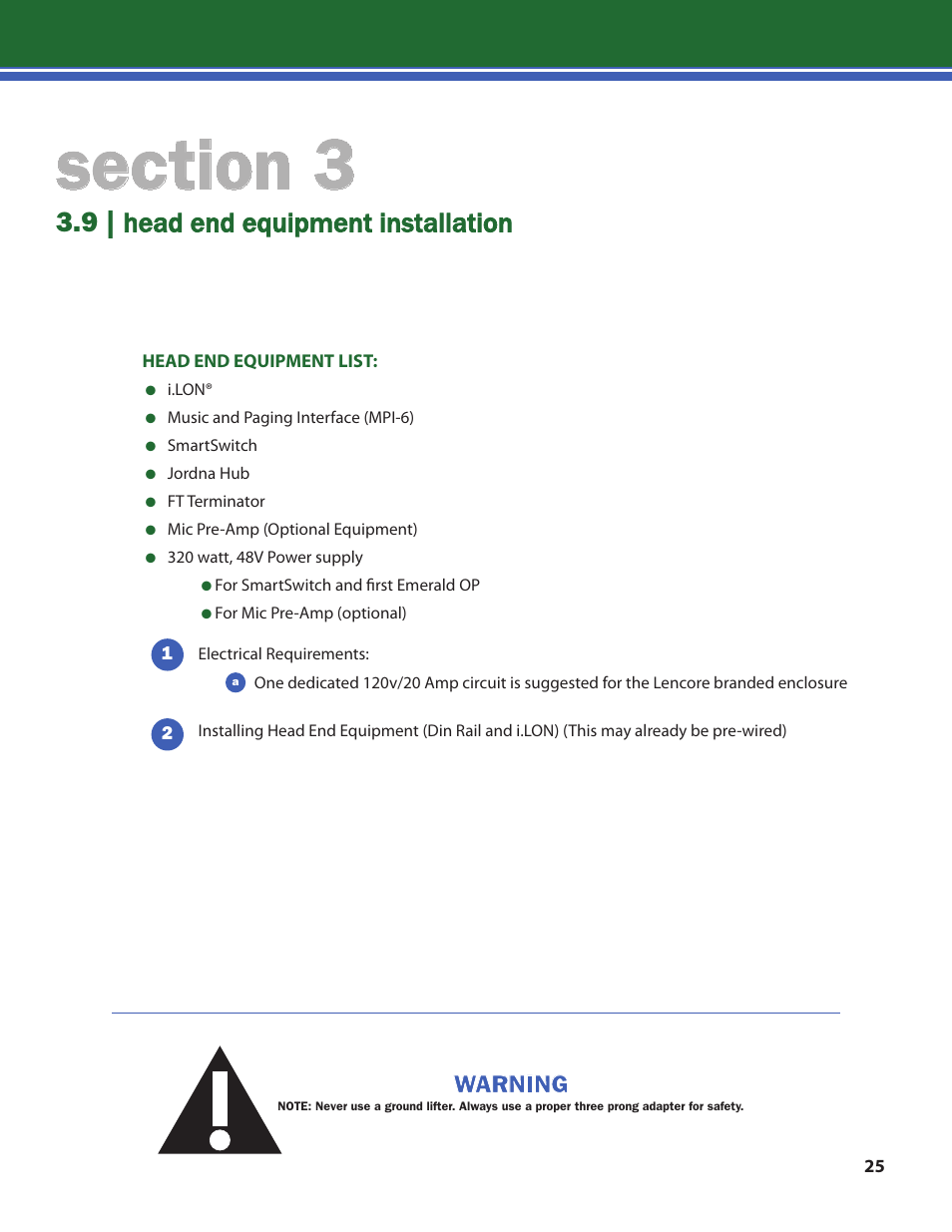 9 | head end equipment installation | Lencore n.Form: Installation and Operations Manual User Manual | Page 28 / 35
