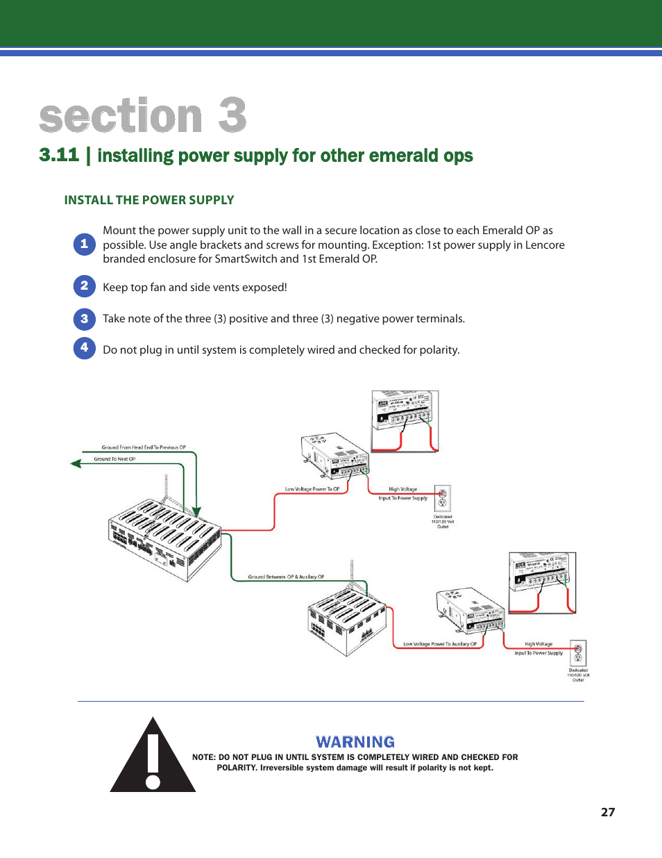 11 | installing power supply for other emerald ops | Lencore n.Form: Installation and Operations Manual User Manual | Page 30 / 35