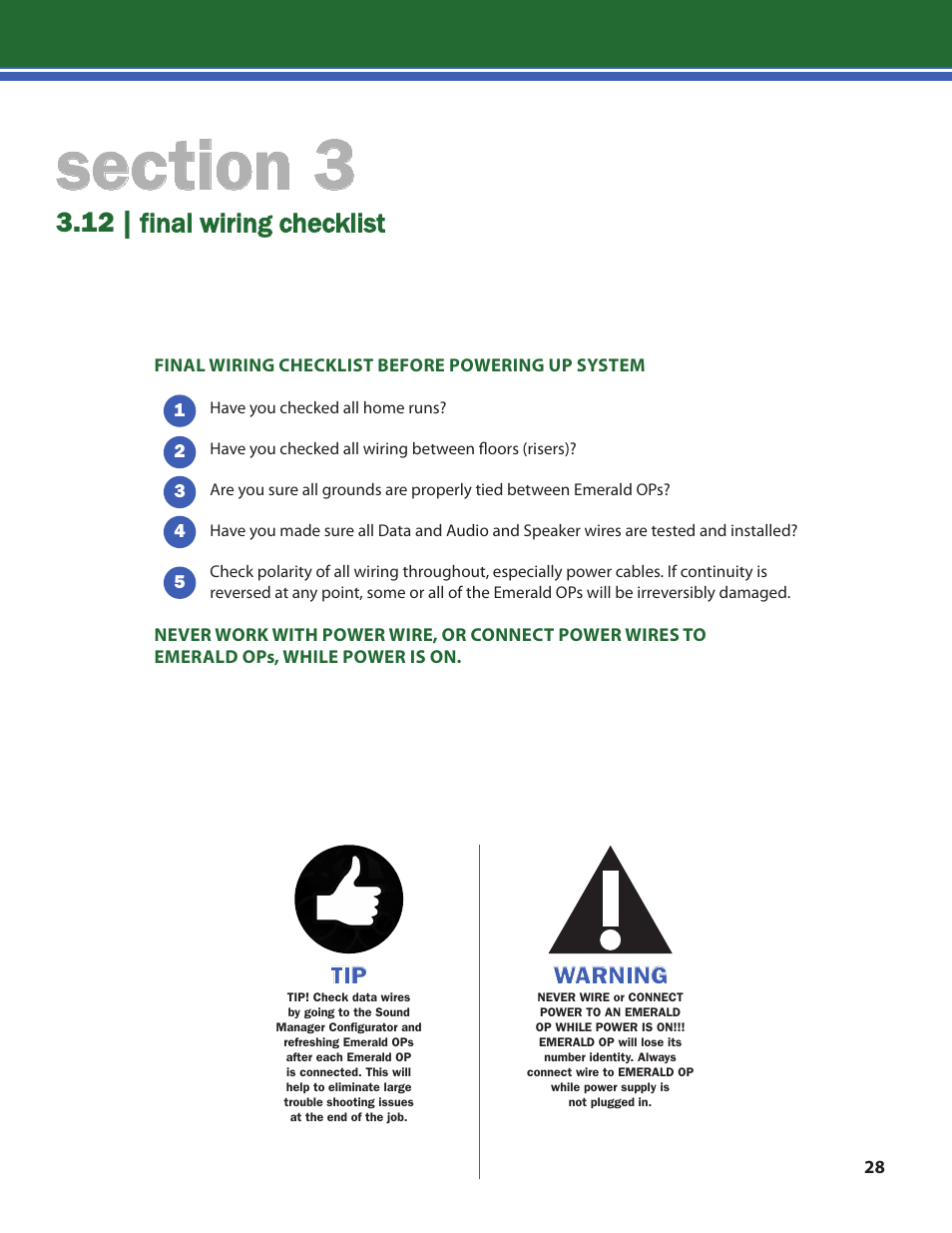 12 | final wiring checklist, Warning | Lencore n.Form: Installation and Operations Manual User Manual | Page 31 / 35
