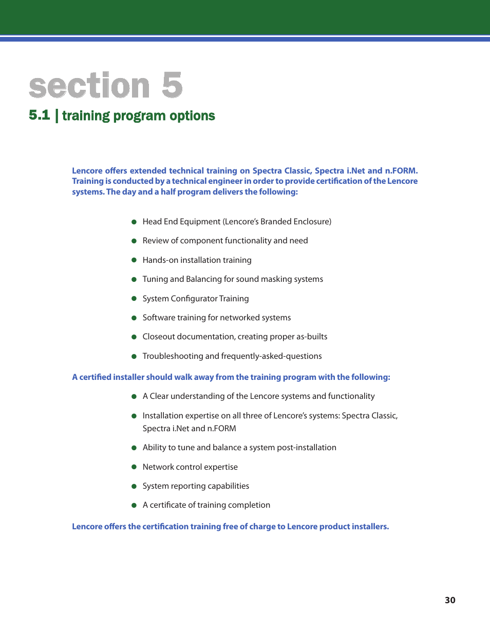 1 | training program options | Lencore n.Form: Installation and Operations Manual User Manual | Page 33 / 35