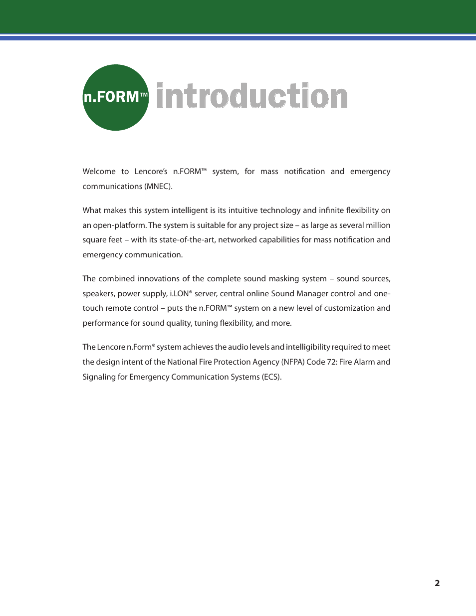 Introduction, N.form | Lencore n.Form: Installation and Operations Manual User Manual | Page 5 / 35