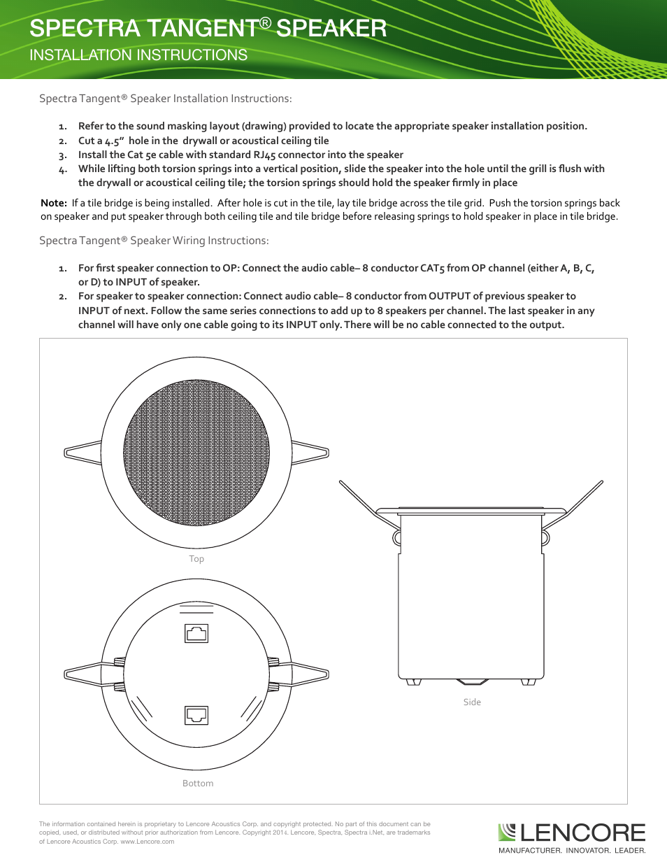 Lencore Spectra Tangent Speaker User Manual | 2 pages